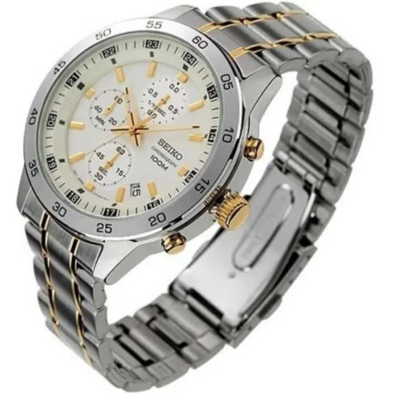 Seiko 5 Men's Chronograph White Dial Two-tone Watch | SKS643P1